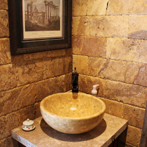 bathroom stone wall and sink | toscano tile and marble