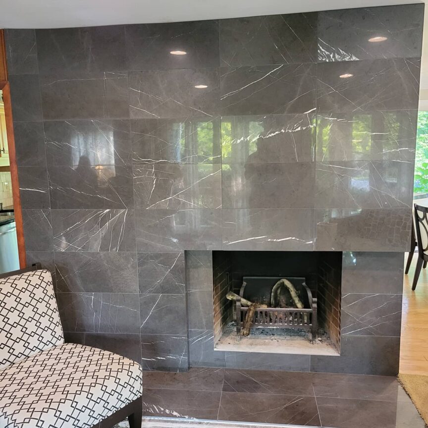stone wall fireplace surround
